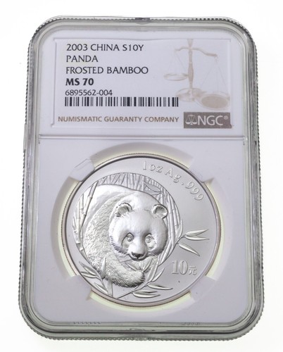 2003 China S10Y Silver Panda Frosted Bamboo NGC MS70 1 Oz. - Picture 3 of 4