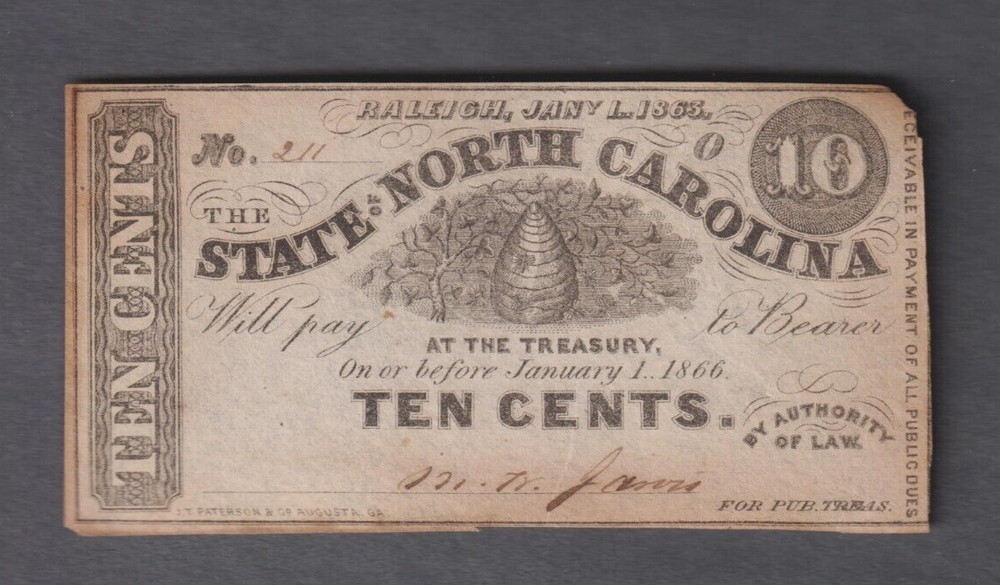 1863 North Carolina Raleigh 10c Obsolete Bank Note No211 CR147 Fractional Currency