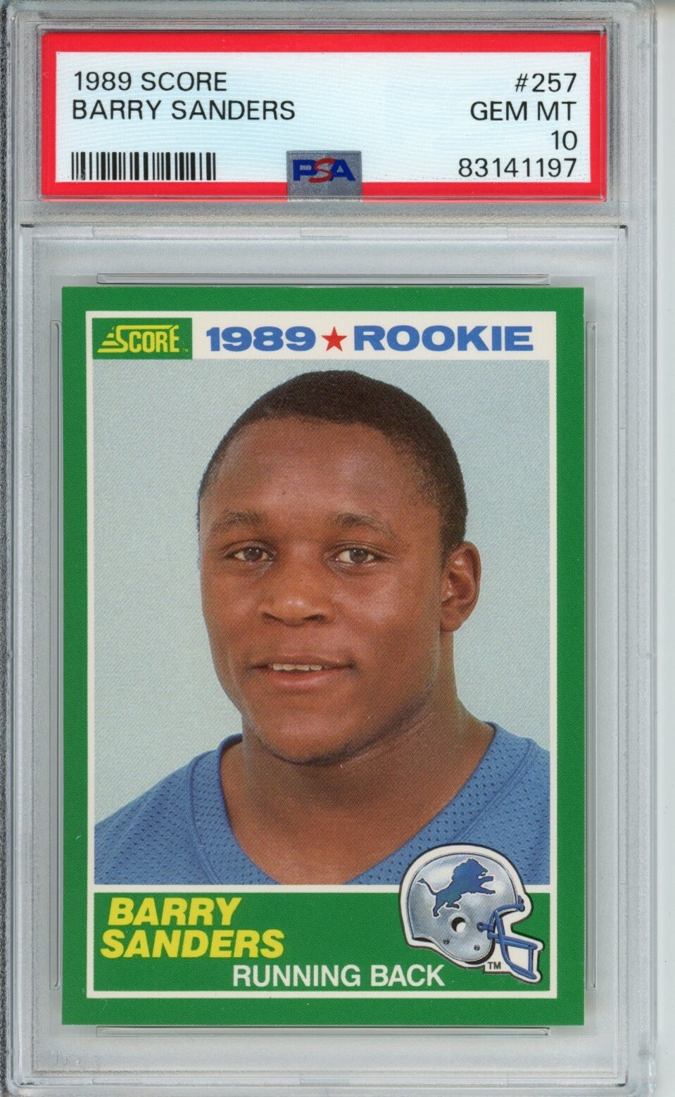 1989 Score 257 Barry Sanders PSA 10 Gem Mint Rookie Card Detroit Lions
