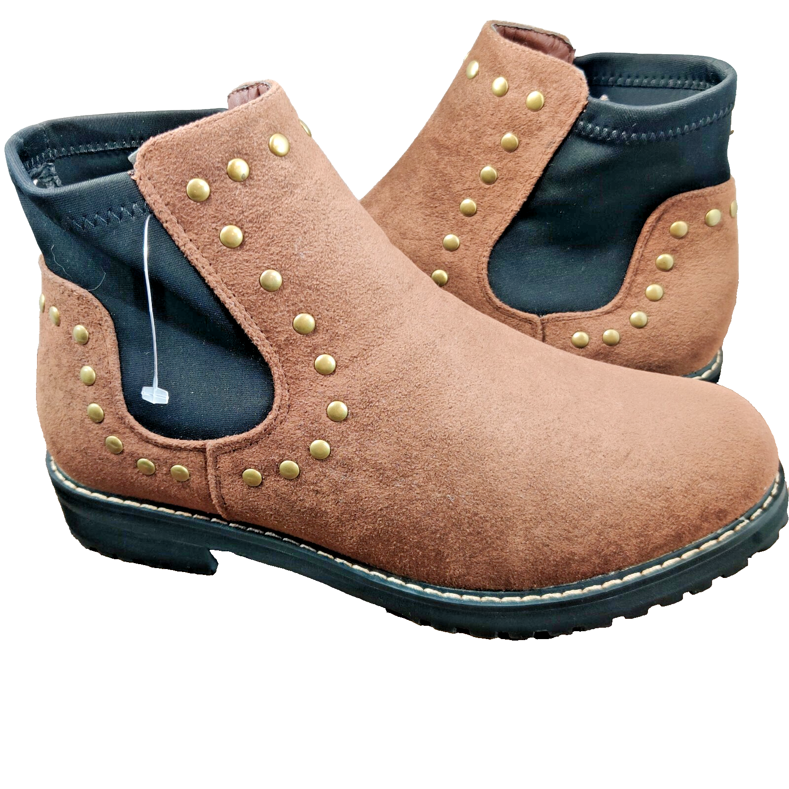 SAOLA SEVEN7 Romanoff Stivaletto Impermeabile Ecopelle Scamosciata Marrone Borchie Neoprene Suola Lug