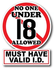 V2 No One Under 18 Sticker Decal High Quality Glossy Decal Restaurant Bar