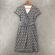Talbots A line Wrap Dress Womens S Black White Short Sleve V Neck Casual Chevron
