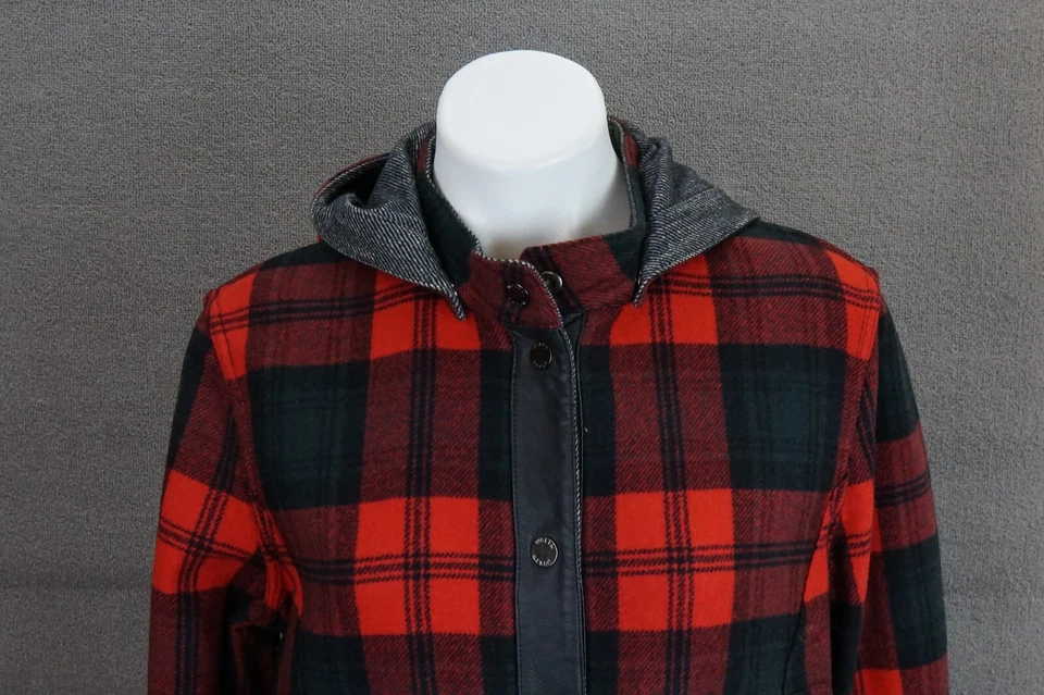 Gabardina chaqueta vintage Worth para mujer talla M de cuero de lana a cuadros búfalo Foto 2 de 4