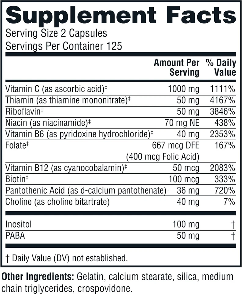 Twinlab Stress Complejo B Caps Suplemento Apoyo Energético Vitamina B12, B6-250 Cápsulas Foto 2 de 4