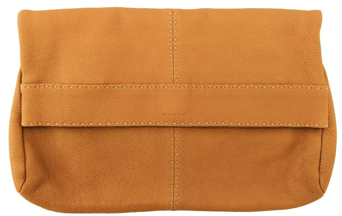 Michael Kors Hutton Collection Clutch Bag Peanut Tan Brown Fold Over Leather