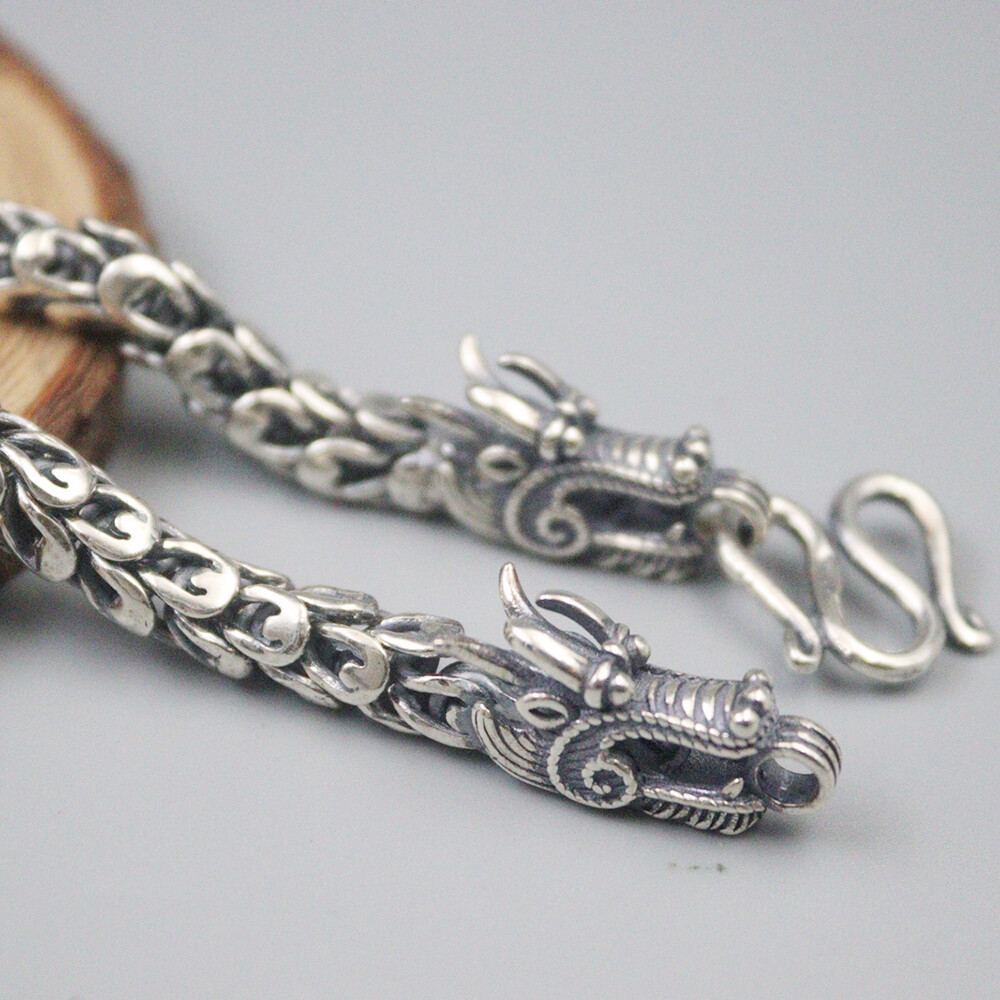 Pure 925 Sterling Silver Dragon Head 7mm Link Chain Men's