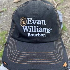 Evan Williams Bourbon Black Baseball Cap Distressed Look Since 1783 Adjustable.
