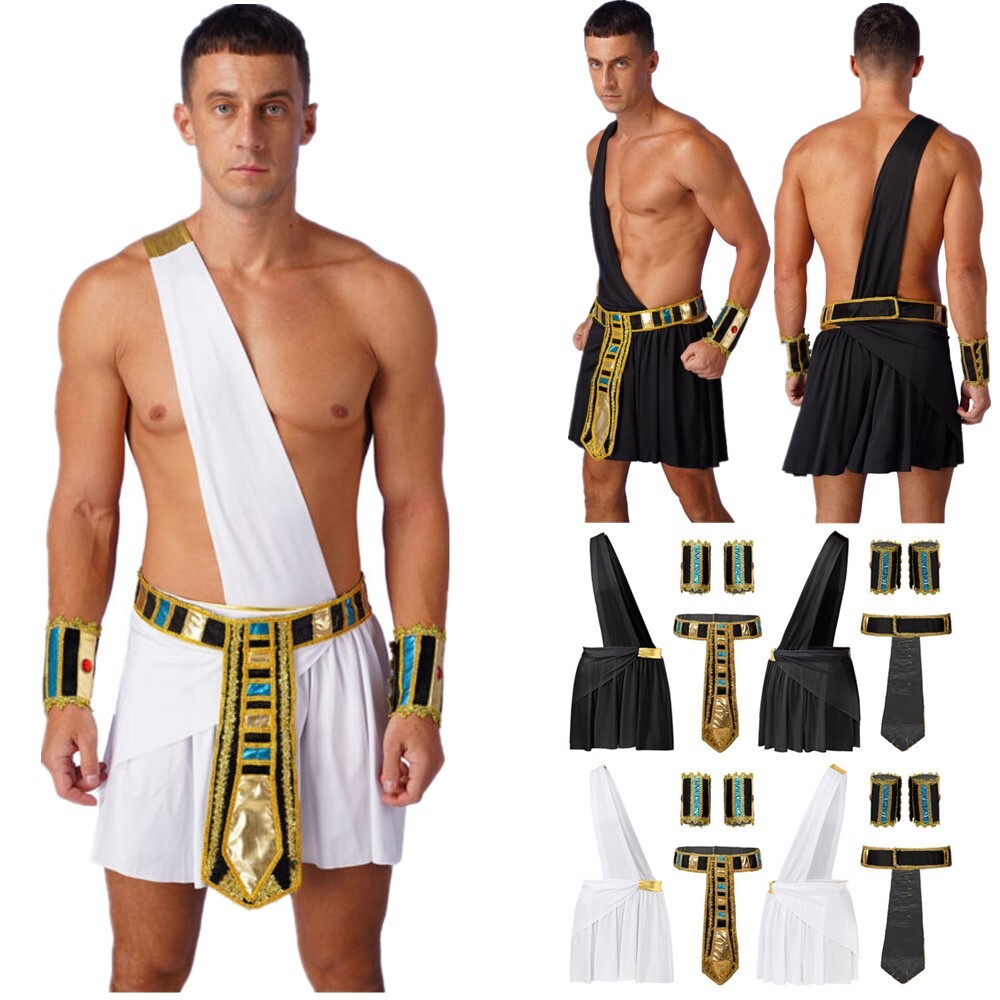 Men's Egyptian Costume Ancient Robe Pharaoh Egypt King Set Halloween Fancy  Dress