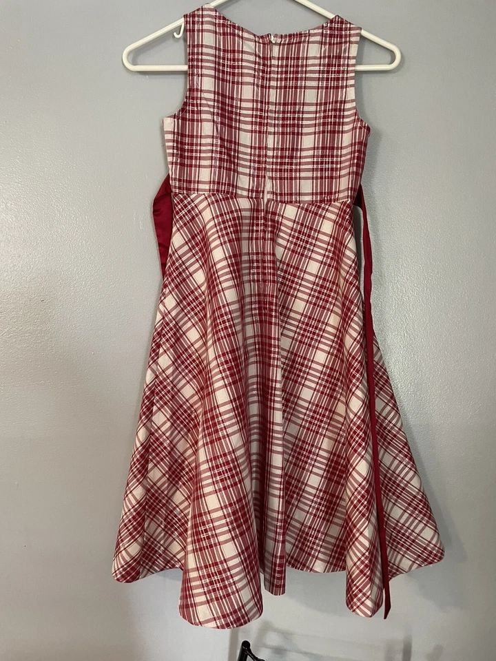 Vestido Bonnie Jean Plateado Metálico a Cuadros Faja Lazo Giratorio Niñas 7 Vestido de Vacaciones Foto 2 de 3