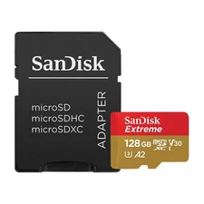 SanDisk 128GB Extreme microSDXC UHS-I Memory Card with Adapter C10, U3, V30,