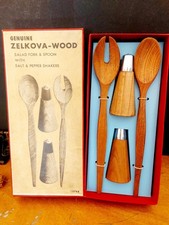 MCM Salatbesteck + Salz und Pfeffer Set ZELKOVA Holz in OVP Japan 60er