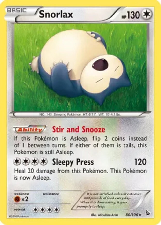 Snorlax - 80/106 - Rare - Reverse Holo LP, English Pokemon FlashFire