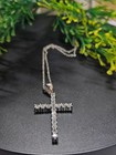 14K White Gold Plated Pendant Round Cut Lab Created Moissanite Cross Free Chain — photo 2