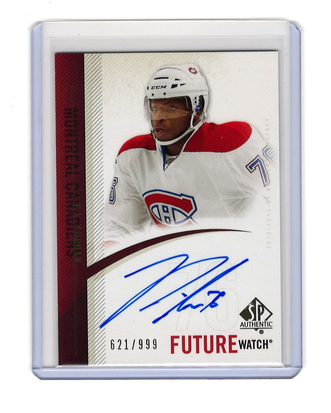 2010/11 SP Authentic Future Watch P.K. Subban Rookie Card RC Auto /999