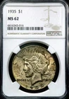 1935 Peace Silver One $1 Dollar - NGC MS 62   CC840