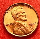 1947-P Lincoln Wheat Cent Penny GEM RED BU From an Original Bank Roll