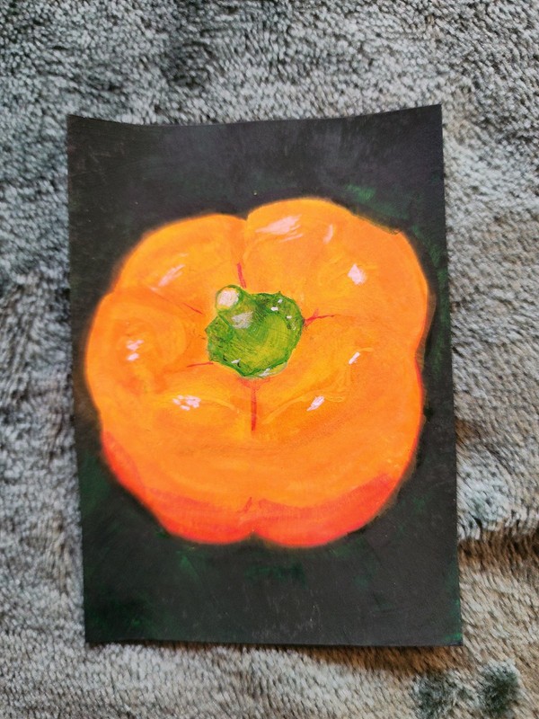 ACEO Original Abstract Acrylic Painting of a Bell Pepper Vegetable by Kiva