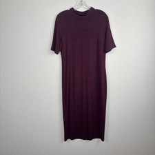 41 Hawthorn Sweater Dress Large, Burgundy Purple, Short Sleeve Knit Mock Neck