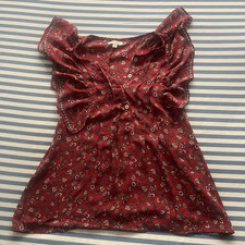 Max Studio Womens Red Floral Sleeveless Butto...
