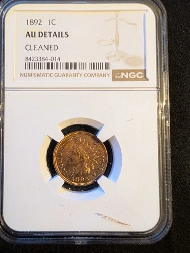 1892-P Indian Head Penny, Graded, AU Detail