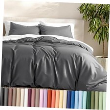 Duvet Cover Set 1800 Ultra-Soft Grey Queen 04 - Grey No Comforter