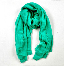 Gauzy Green Scarf - Sheer Super Long 33 w x 72 l With Fringe Edging - NEW