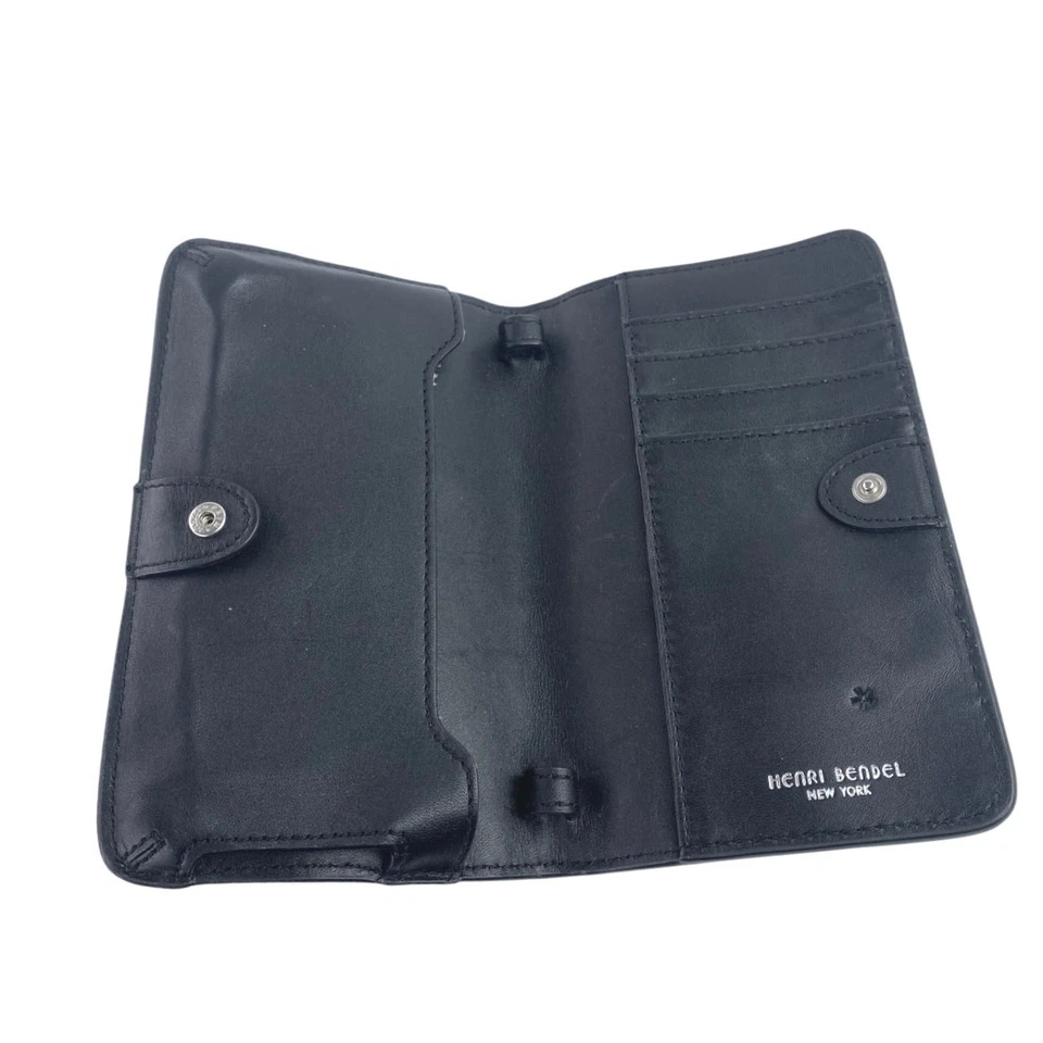 Henri Bendel Negro Leopardo Estampado Animal Tachuelas Cuero Cartera Teléfono Celular Portatarjetas Foto 3 de 4