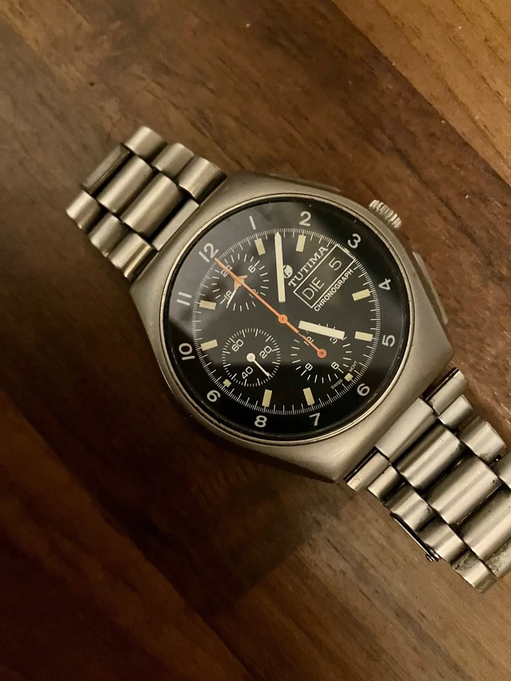 Tutima Military Chronograph Automatik Uhr Lemania 5100 Edelstahl, selten - Bild 4 von 4