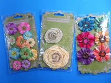 Prima Flower Embellishments Mulberry Paper Fabric Burlap 3 Pkgs Scrapbooking