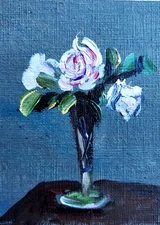 ACEO ORIGINAL oil painting  - Roses after Fantin-Latour - 2.5x3.5 in artist MK