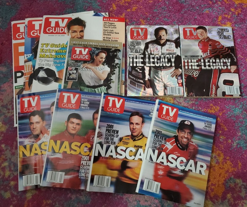 EXC VTG TV GUIDE LOT INCL LAST SM ISSUE & 1st LARGE ISSUE NASCAR DALE KYLE TONY