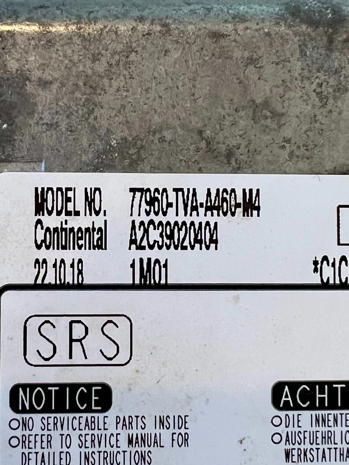 77960-TVA-A46 CONTROL MODULE SRS 2018-2020 HONDA ACCORD NO CRASH - Image 2 of 4