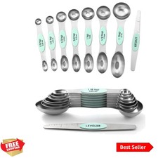 Stainless Steel Magnetic Measuring Spoons Set of 8 with Leveler, Metal Teaspo...