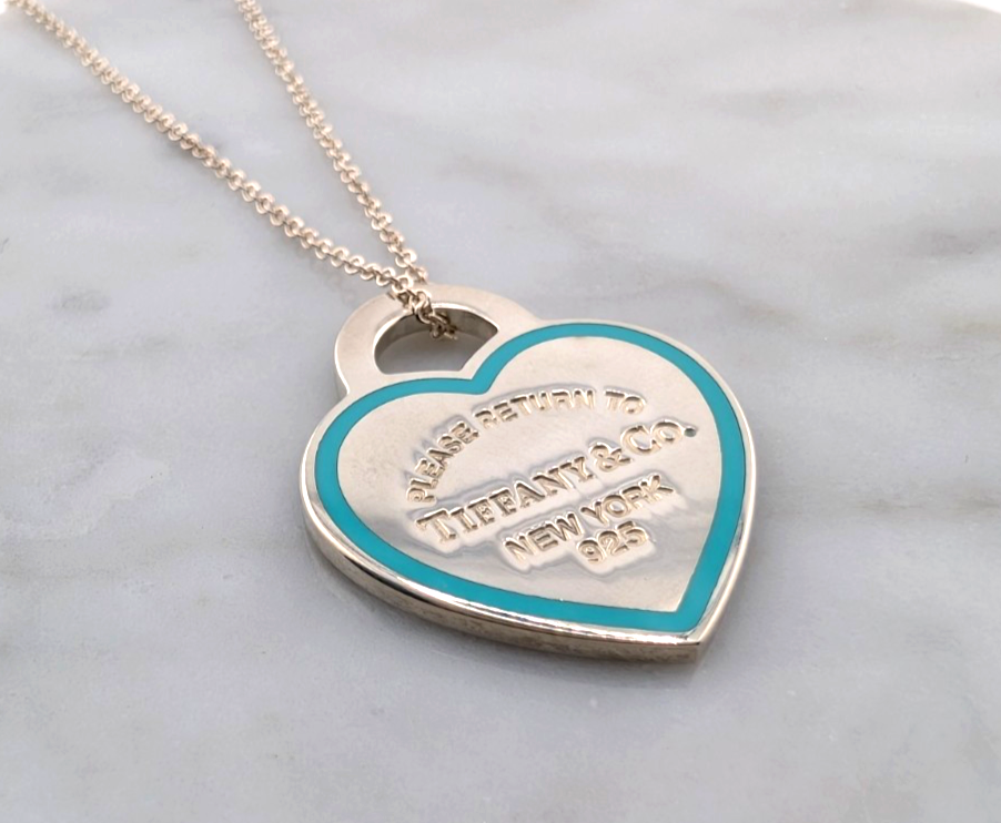 Tiffany & Co Sterling Silver 925 Blue Enamel Framed Heart Tag
