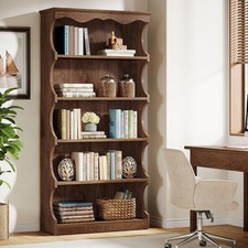 5-Tier Tall Bookcase 70-Inch Wooden Open Bookshelf Free-Standing Display Shelves