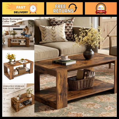 Modern 39'' Coffee Table for Living Room - 2-Tier Wood Storage, Easy Assembly, Sm