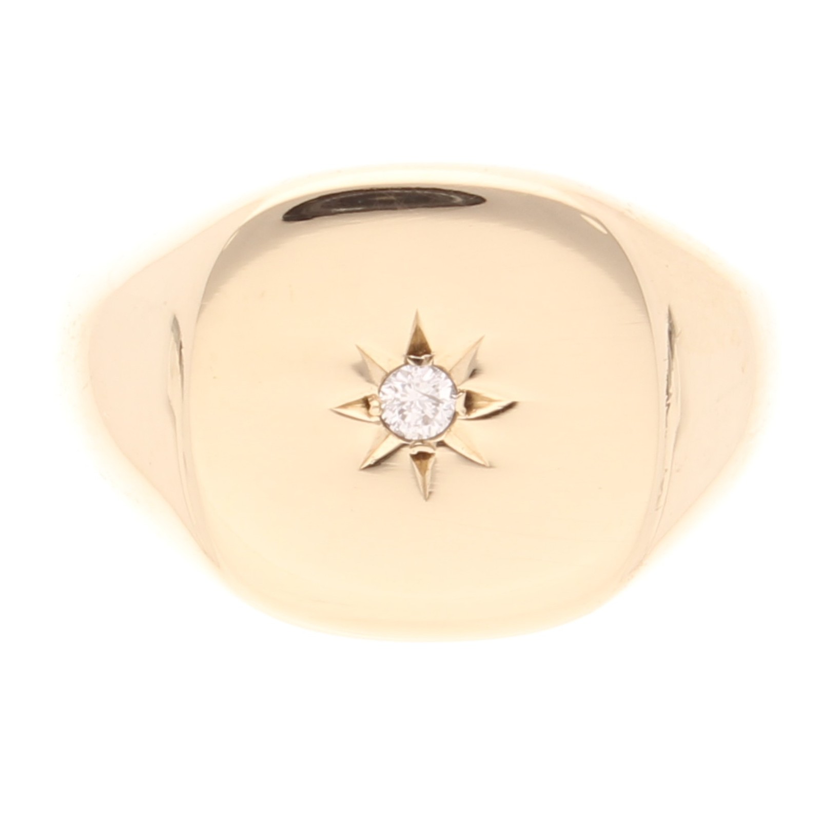 9Carat Yellow Gold Diamond Signet Ring (Size S 1/2) 14mm Widest