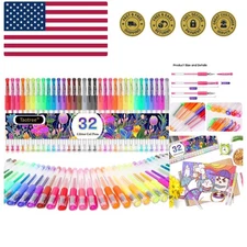 Glitter Gel Pens, 32 Colors Neon Glitter Pens Fine Tip Art Markers Set 40% Mo...