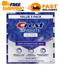 Crest 3D White Ultra Whitening Toothpaste, Vivid Mint (5.2 oz., 5 pk.)
