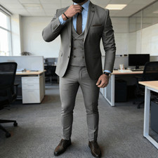 Men's Regular Fit 3 Piece Suit Vest Smart Casual Business Wedding Formal Wear