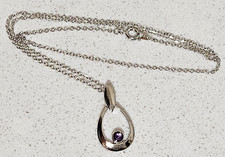 Vintage Silver-tone Harriet Carter Amethyst Pendant 18 1/2" Necklace