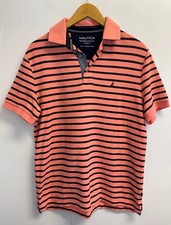 Nautica Men's S Performance Deck Shirt Short Sleeve Polo Peach Striped Logo