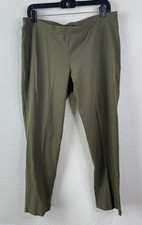 Eileen Fisher Slim Ankle Olive Green Washable Stretch Crepe Pants Sz L Comfort