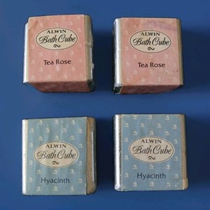 4 New Vintage ALWIN Bath Cubes..Tea Rose And Hyacinth From England 