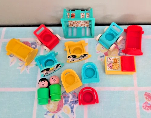Vintage Fisher Price Little People Nursery School Furniture Lot 13 Play Family