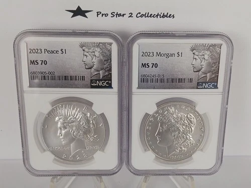 2023 Morgan-Peace Dollar two coin Set MS 70 NGC