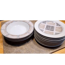 PTS International Interiors Sandstone Stoneware Soup Bowls Dinner Plates Set 8pc