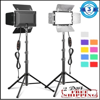 2 Pack LED Video Photography Lighting Kit with 54'' Tripod Stand, Dimmable 5600K