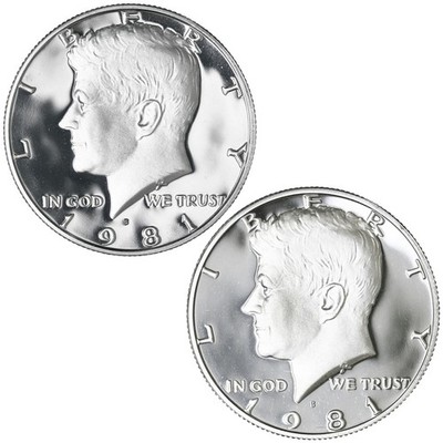 1981 S Kennedy Half Dollar Type 1 & 2 S Gem DCam Proof 2 Coin Set CN-Clad