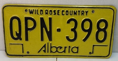 1980 s Vintage Alberta Canada License Plate Tag # QPN-398 Wild Rose Country